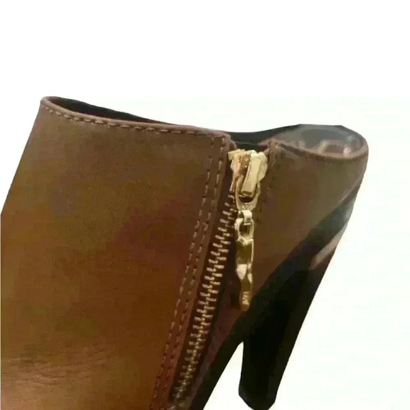 Diane von Furstenberg Brown Leather Clogs black wood Heel Size 7.5 - Picture 6 of 9